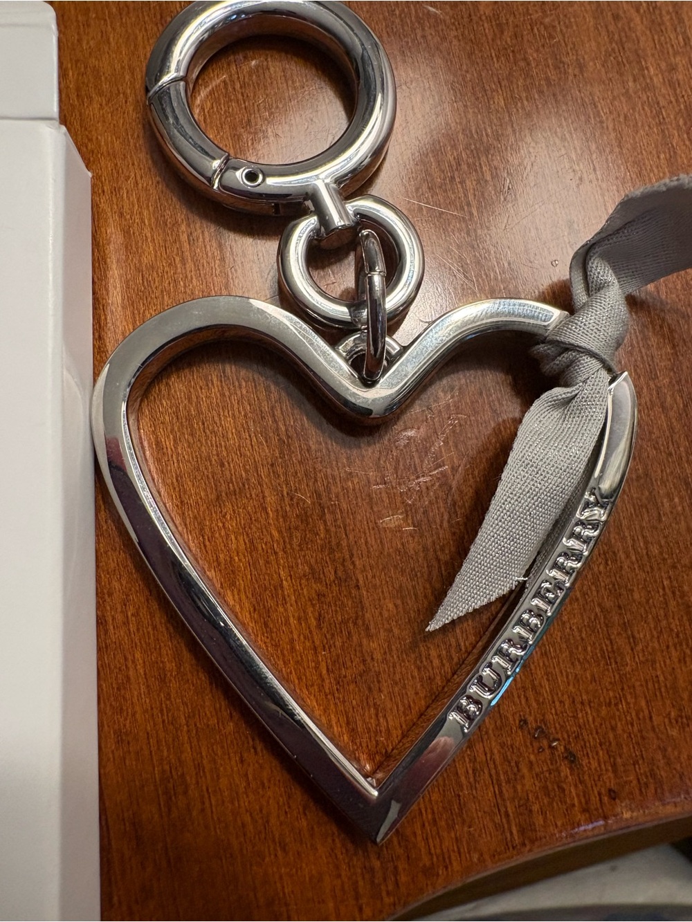 Burberry Silver Heart Bag Charm New - Picture 2 of 6
